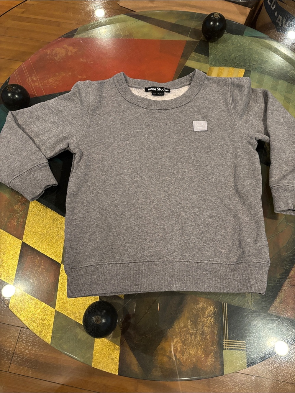 Acne Kids Gray Crewneck Sweatshirt with Logo Patch